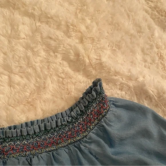 Harper Heritage Off Shoulder Blue Chambray Peasant Top Womens M Medium 3/4 Slv - Picture 4 of 6